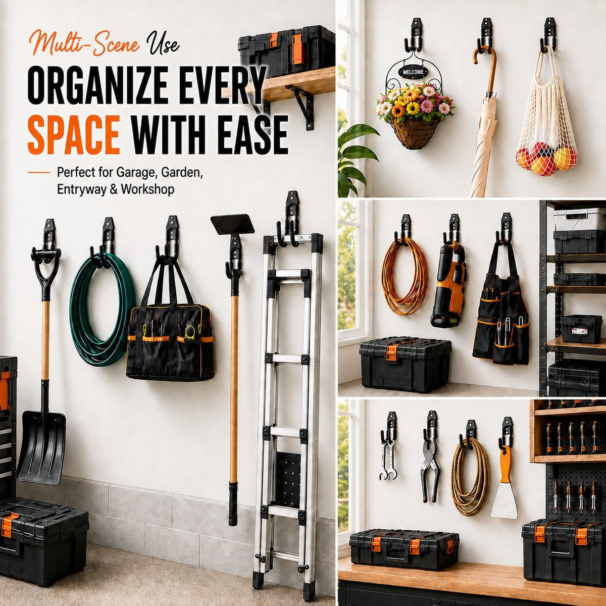 Garage Hanging Hooks Wall Mount, Garage Tool Storage Hooks, Wall