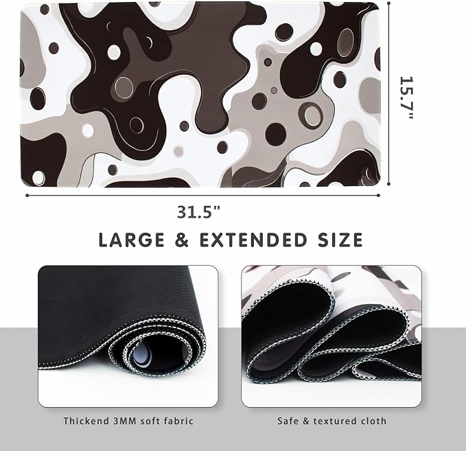 LB Black and White Gaming Mouse Pad Modern Geometric Brown Abstract Large Mouse - Image 2