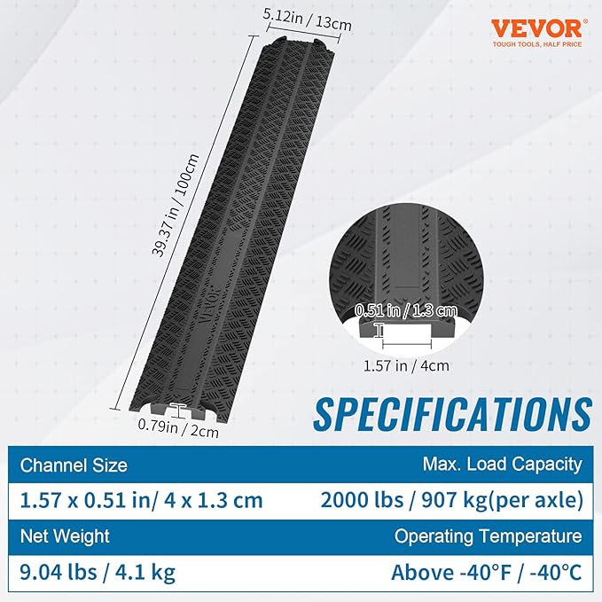 VEVOR 3 PCs Drop Over Cable Cover Ramp, 000 lbs/axle Load Capacity, Heavy Duty - Image 7