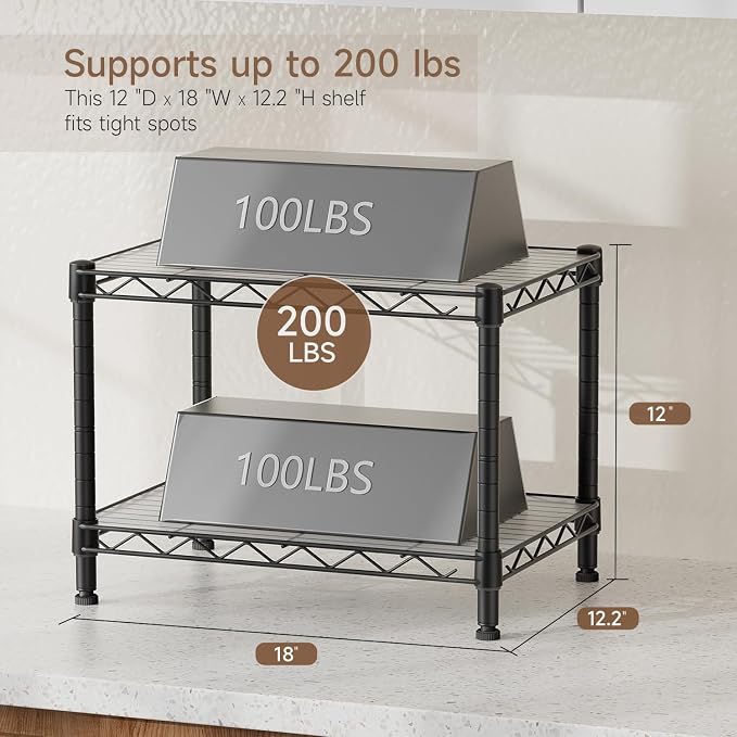 Small 2 Tier Shelves Storage Wire Shelving Unit Metal Shelf Adjustable - Image 3