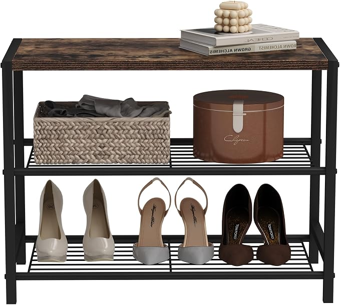 HOMEFORT 3-Tier Shoe Rack, Shoe Storage Shelf, Industrial Shoe Tower, Narrow - Image 9
