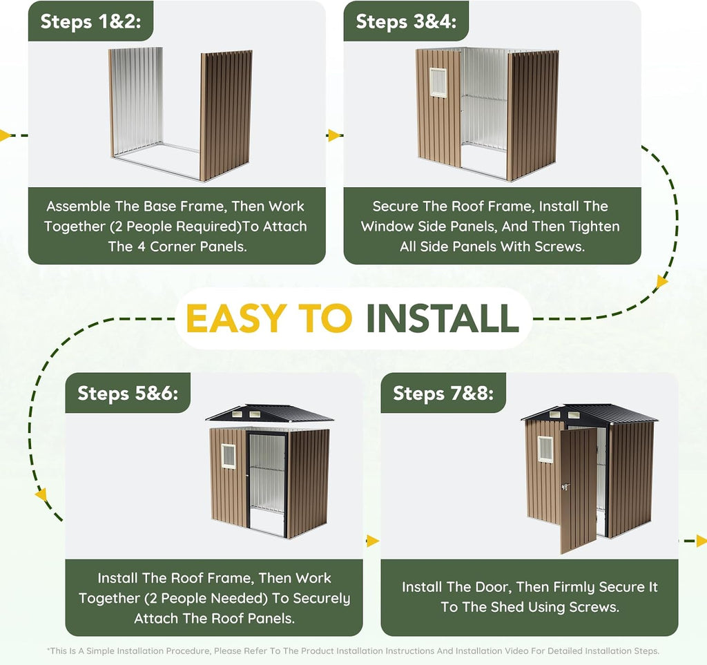 Breezz Outdoor Steel Storage Shed, 6 x 4 ft, Brown