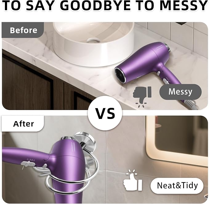 Bathroom Hair Dryer Holder Hair Care Tools Holder Wall Mount Chrome Finished - Image 6