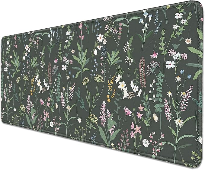Green Plant Floral Mouse Pad, Large Flowers Mousepad Desk Pad - Image 2