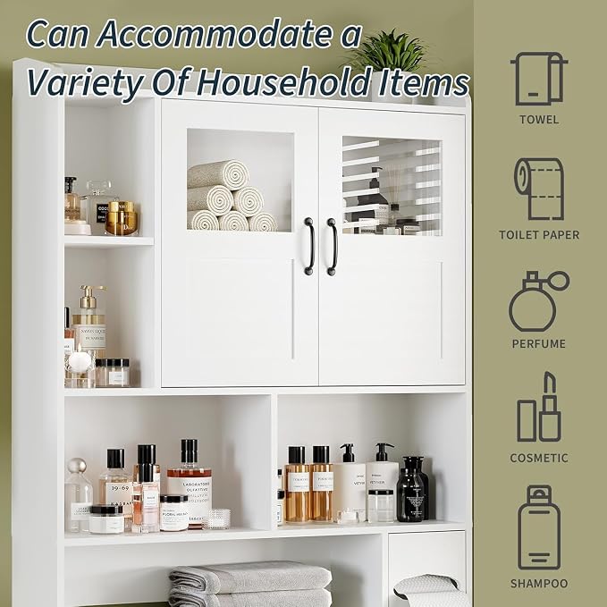 Over Toilet Storage Cabinet, 67 Inch Wall Mounted Tall Cabinet, Freestanding - Image 6