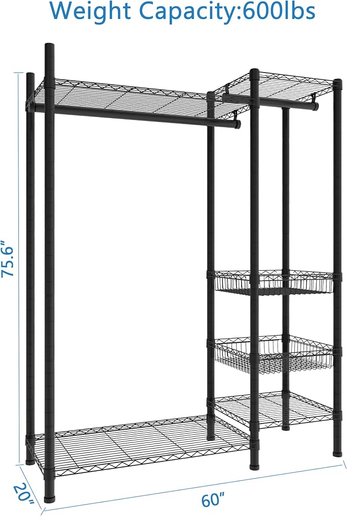 Xiofio 6 Tiers Heavy Duty Clothes Rack, Metal Clothing Rack, Adjustable - Image 6