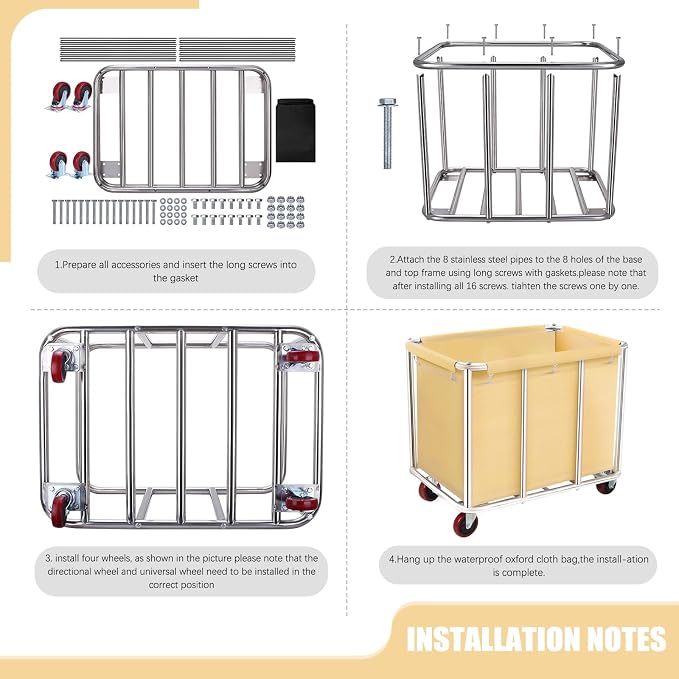 Commercial Laundry Cart with Wheels, 11.35 Bushels Large Roller with Removable - Image 6