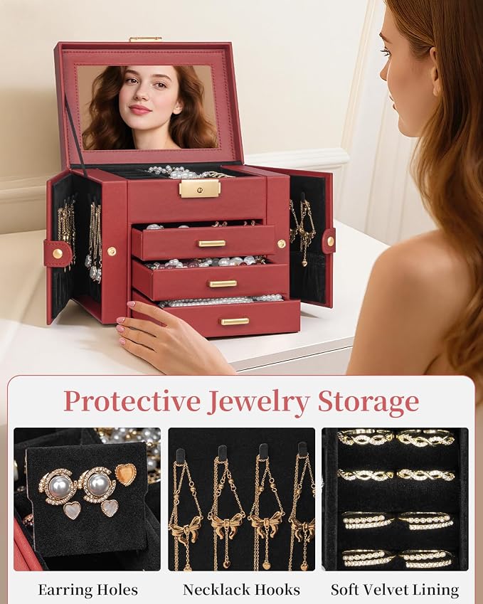 TORIBIO Jewelry Box for Women, Leather Jewelry Organizer - Image 5
