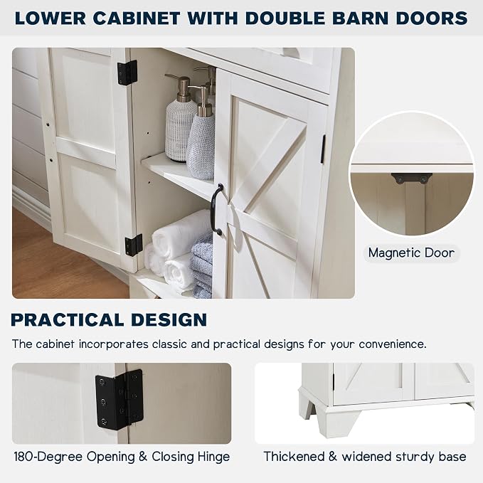 ACCOHOHO Farmhouse Tall Bathroom Storage Cabinet, Adjustable Shelves & Barn Door - Image 6