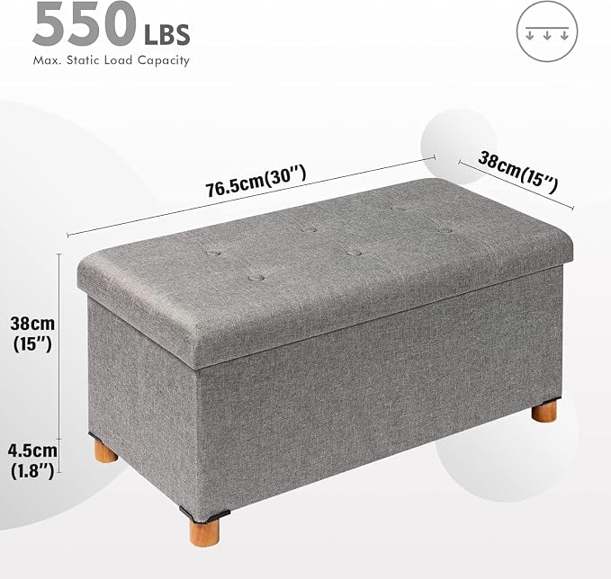 PINPLUS Ottoman with Storage Coffee Table, Large Storage Bench Foot Rest Ottoman - Image 3