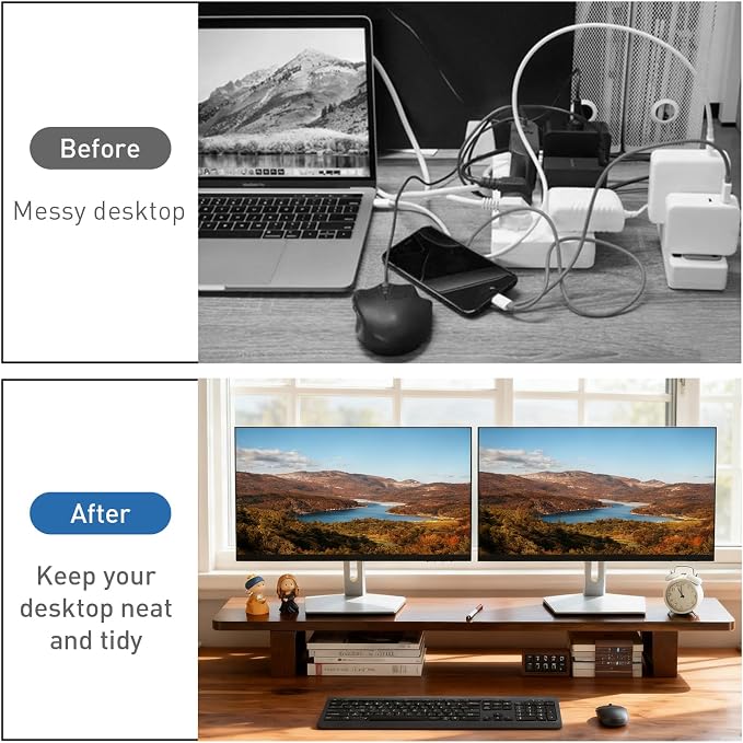 Dual Monitor Stand Riser, 47Inch Solid Wood Desktop Organizer - Image 6