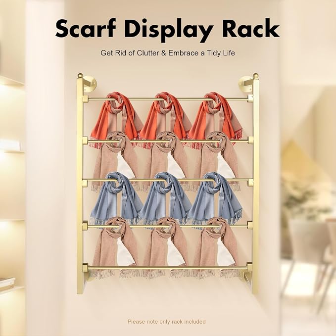 Wall Mounted Scarf Rack, 5 Tier Ties Silk Scarves Towels Storage - Image 4