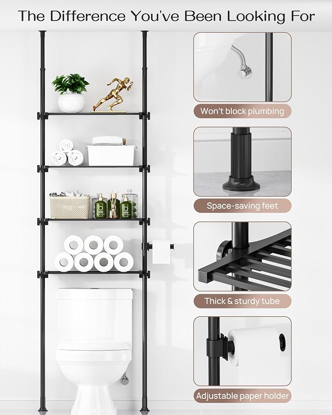 ALLZONE Adjustable Over The Toilet Storage Shelf, 4-Tier Ample Over Toilet - Image 6