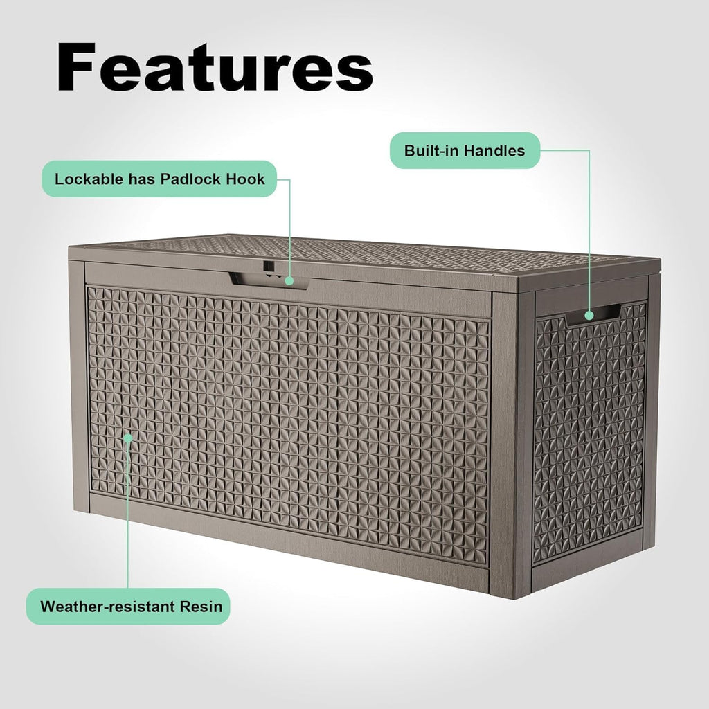 EasyUp 121 Gallon Outdoor Storage Box Waterproof, UV Resistant Resin