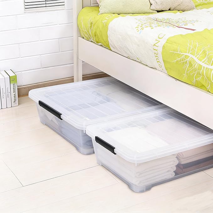 40 Quart Clear Plastic Underbed Storage Container, Wheeled Latching Storage Box - Image 4