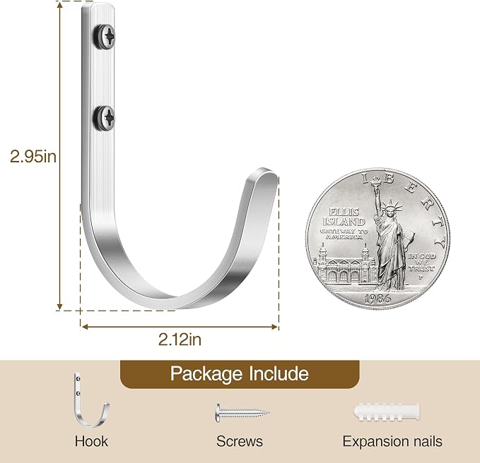 Aluminum Wall Hooks for Hanging Towel/Coat - 22LB Screw in Metal Hanger Wall - Image 3