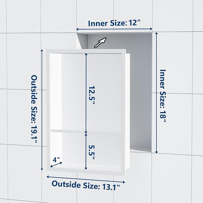 Stainless Steel Shower Niche 18" X 12", No Tile Needed Wall Niche Double Shelves - Image 3