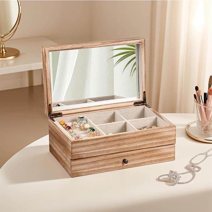Meangood Jewelry Box Organizer for Women, 2 Layer Large Jewelry Storage Case - Image 8