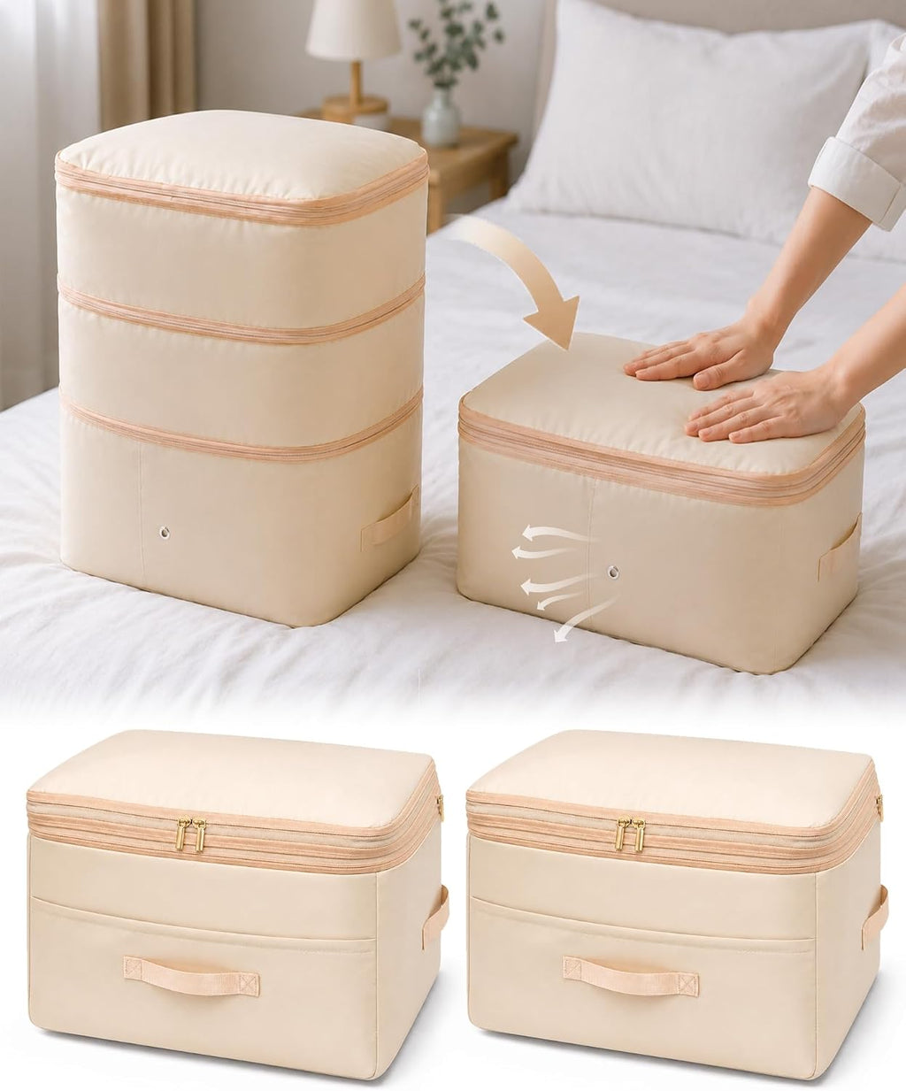 Ultra Space Saving Self Compression Organizers, 2 Pack Double Zipper