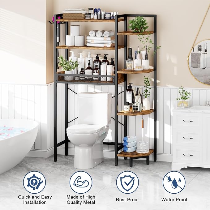 K1 Heavy Duty 7-Tier Over The Toilet Storage（With Basket and Paper - Image 5