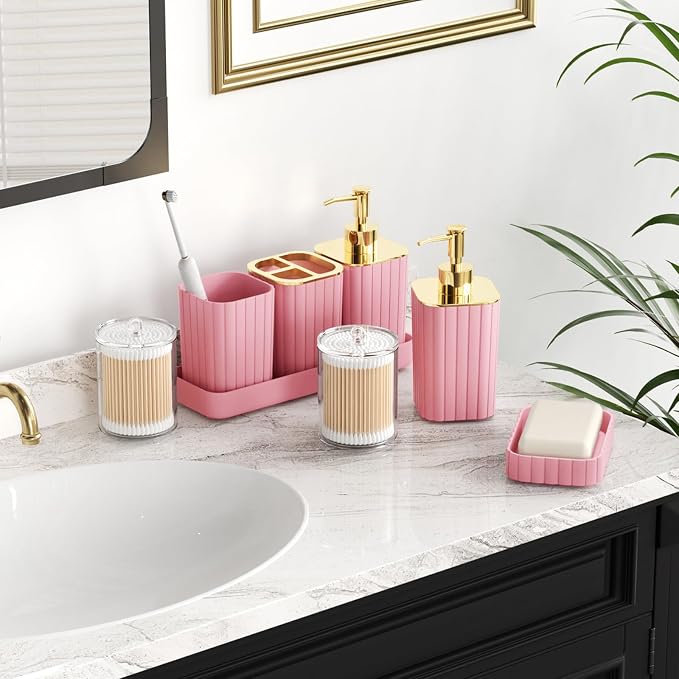 Pink Bathroom Set with Shower Curtain and Rugs- 25PC Bathroom Accessory Set - Image 2