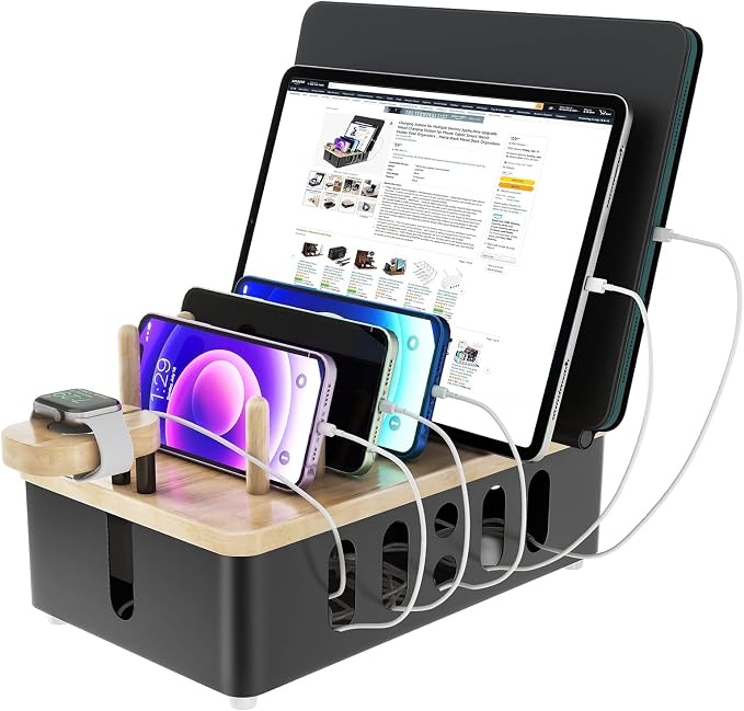 Metal Charging Station for Multiple Devices, New Upgrade Wood Charging Station by GAZITOPHOUSEWARE