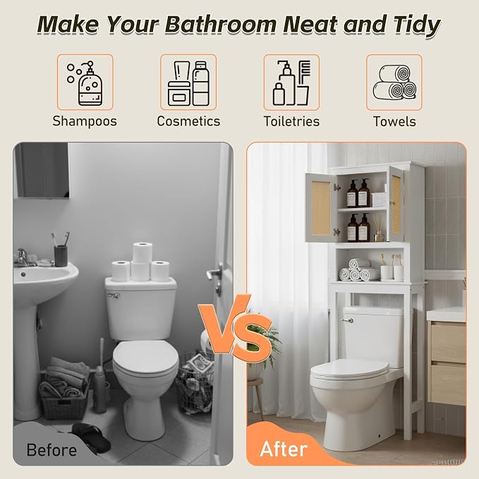 Over The Toilet Storage Cabinet, Behind Toilet Bathroom Organizer - Image 3