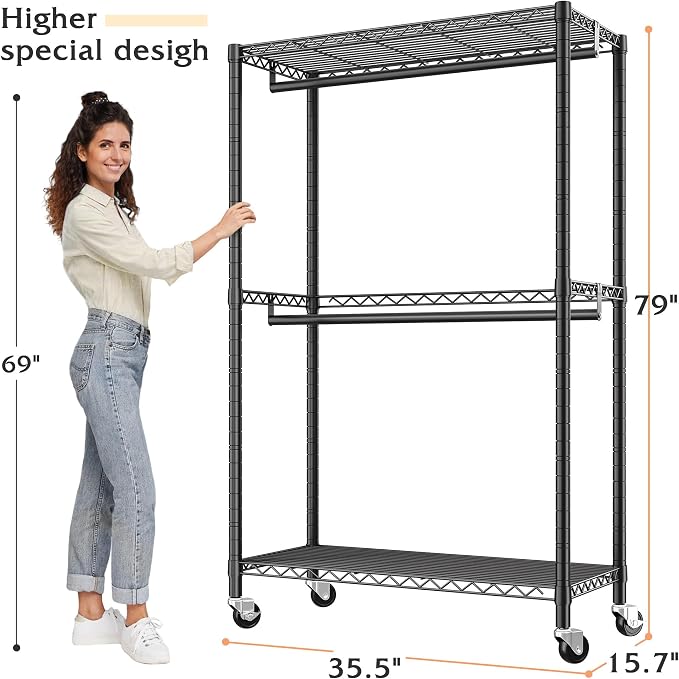 Raybee Clothing Rack with Wheels, Clothes Rack - Image 7