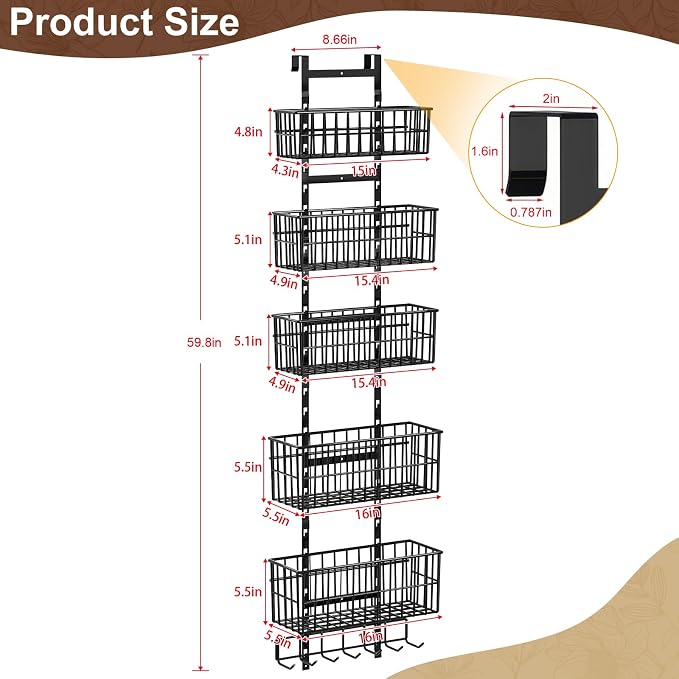 Adjustable Over The Door Organizer, Metal Hanging Door Organizer - Image 2