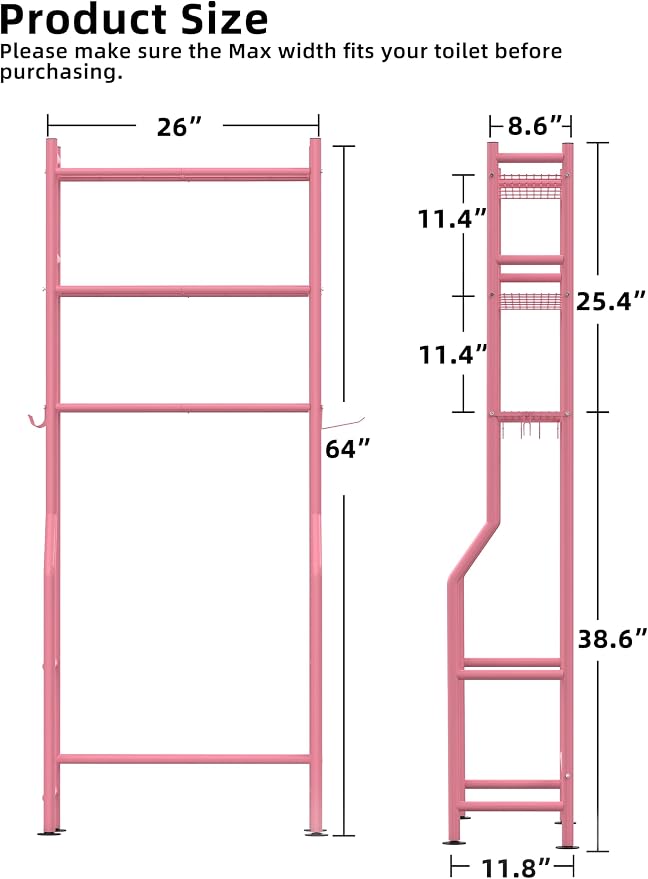 3-Tier Over The Toilet Storage, Freestanding Metal Bathroom Shelves - Image 3