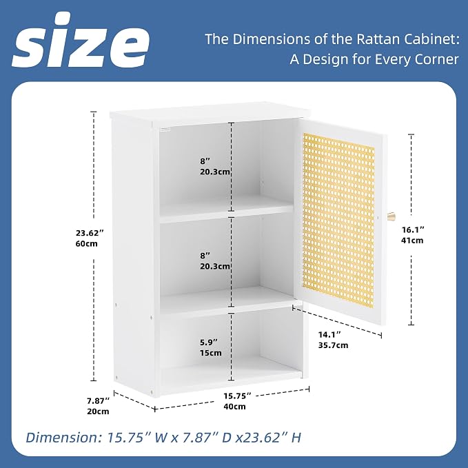 HITNET Bathroom Cabinet Wall Mounted, Rattan Medicine Cabinet, Bamboo Hanging - Image 3