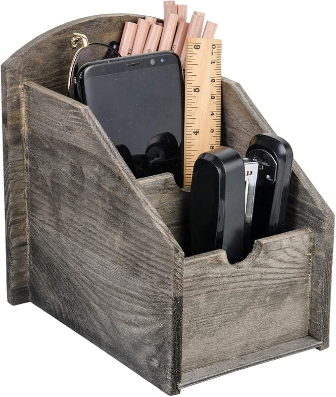 VERGOODR 3 Slot Rustic Wooden Remote Control Frame Media Organizer, Office - Image 3