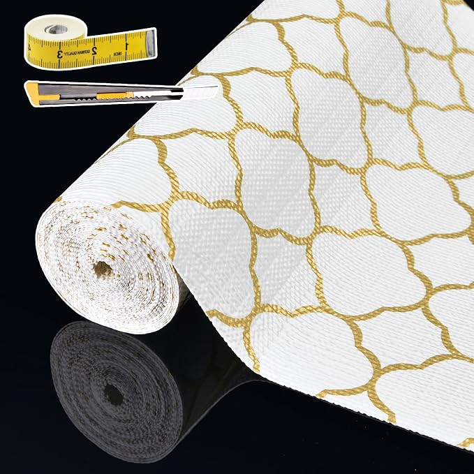 Shelf Liners for Kitchen Cabinets 23in x 30FT Non Adhesive Drawer Liner Gold by Adwann
