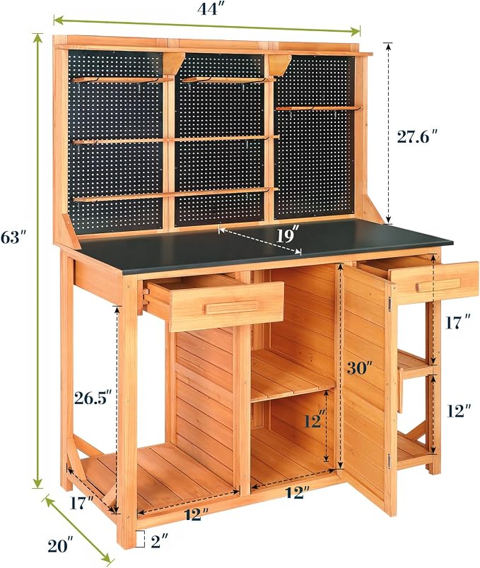 Outdoor Garden Potting Bench, Horticultural Wooden Workstation Table - Image 5