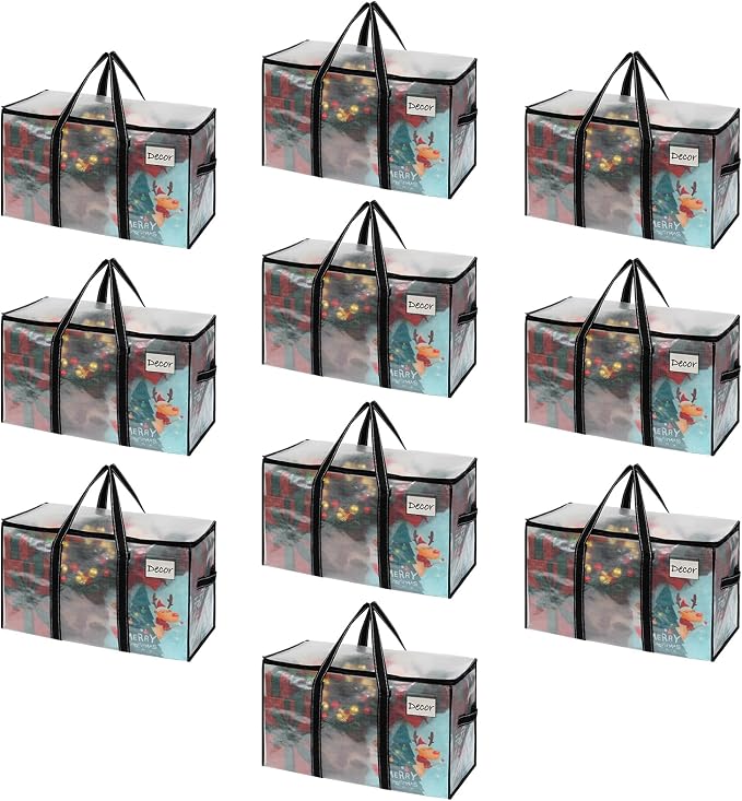 VENO 10 Pack Clear Moving Bags Christmas Storage Bags, Large Storage Bins by Veno