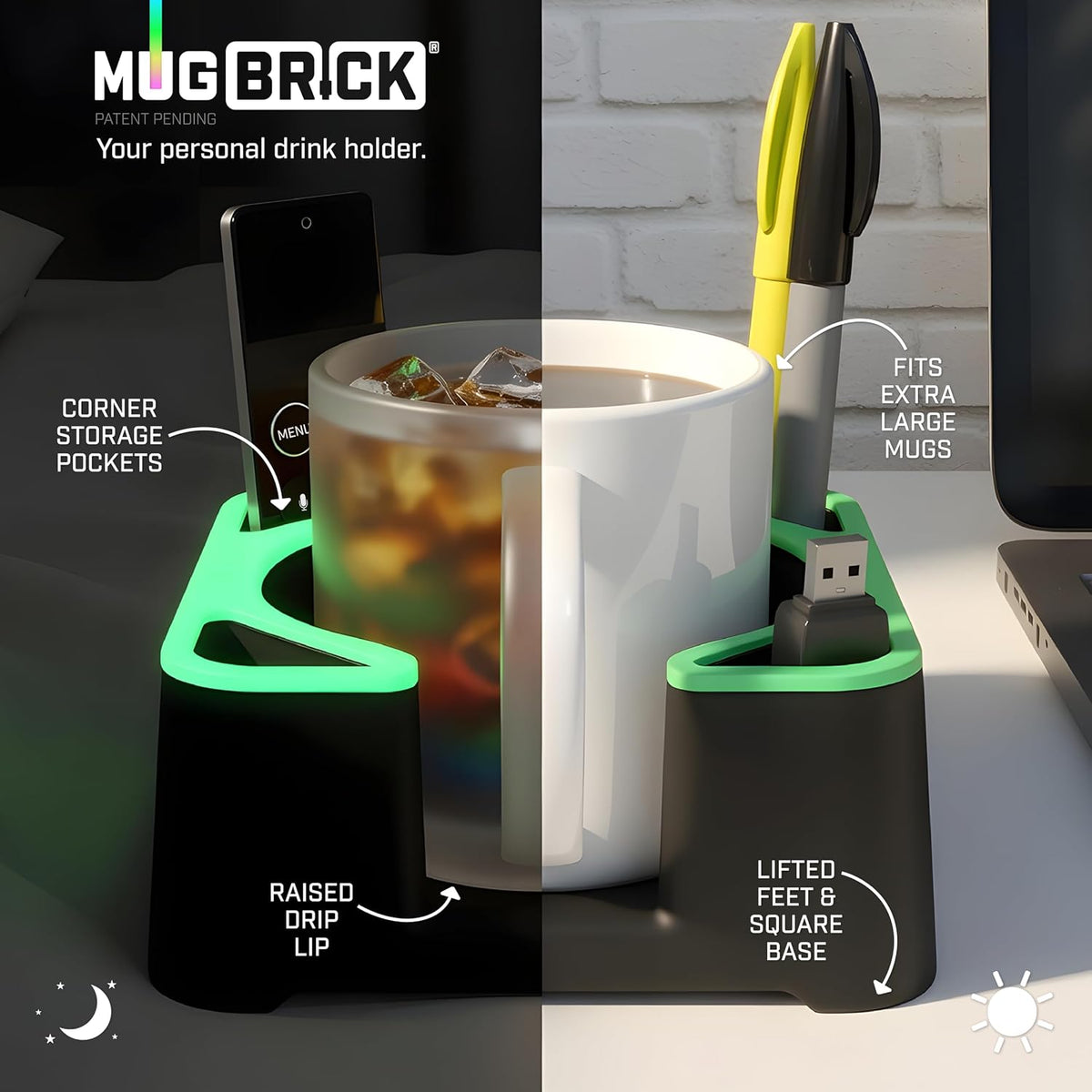MugBrickTM Cup Holder. Anti-Spill Drink Holder for Couch. Desktop Cup