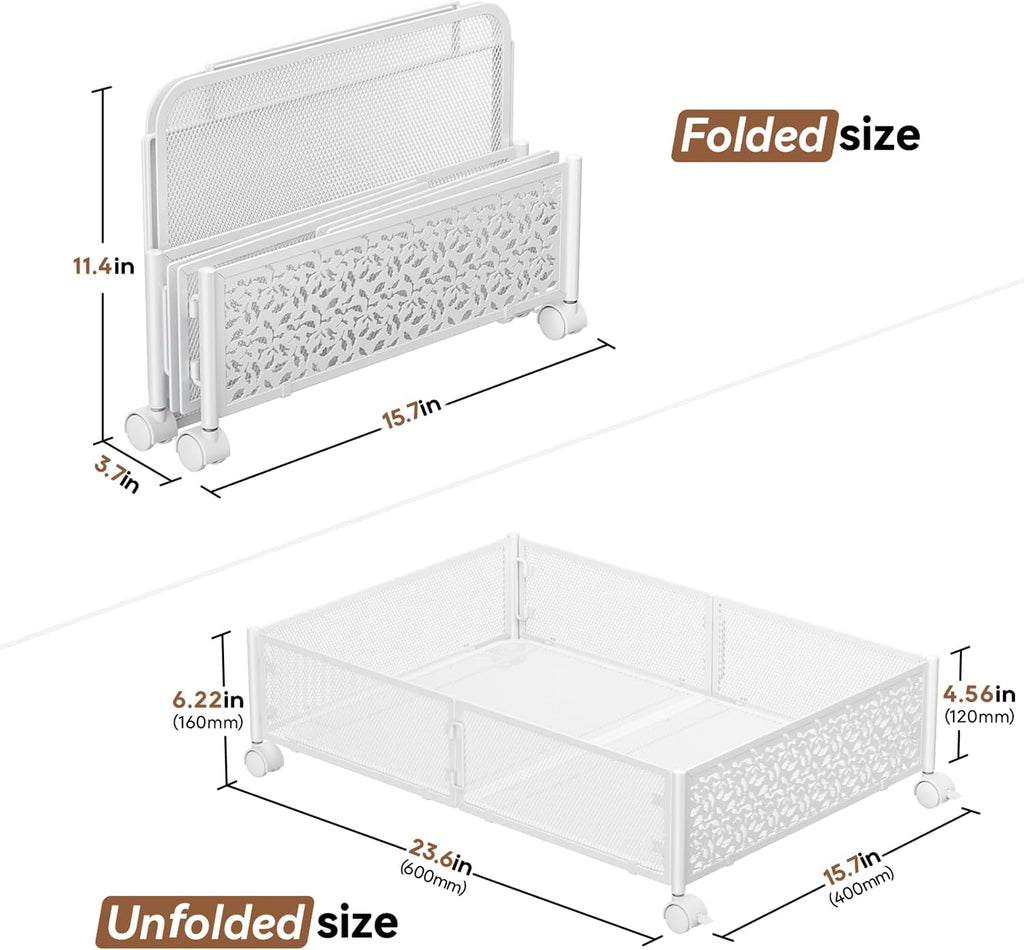 Under Bed Storage Container with Wheels,Patterned,Metal,2 Pack,White