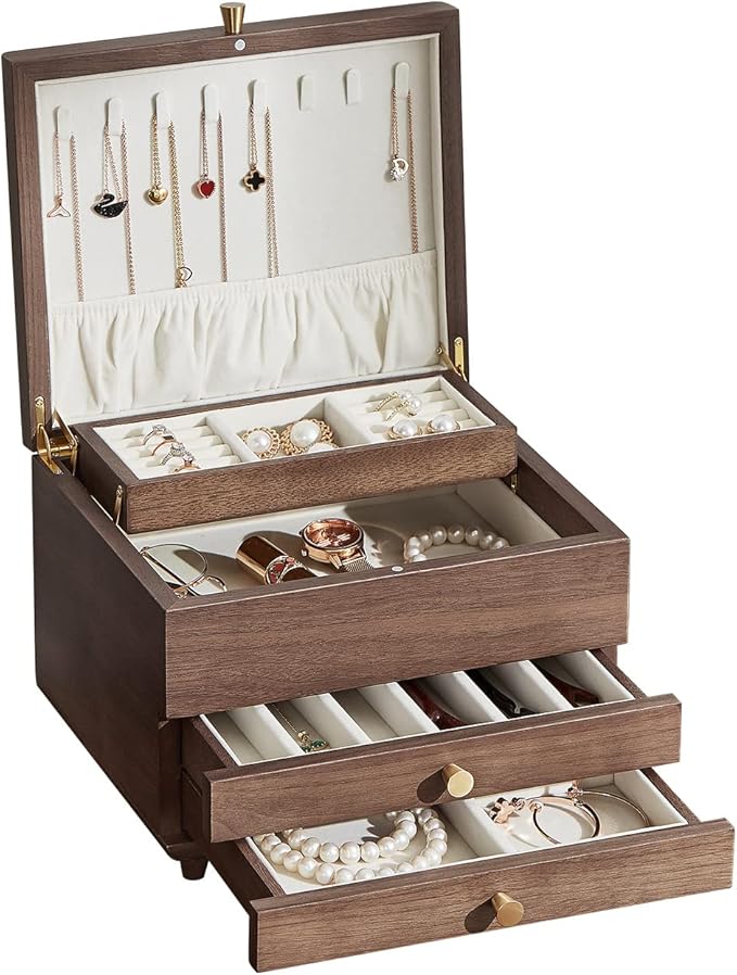 Wooden Jewelry Box, 3 Layer Large Jewelry Organizer - Image 7