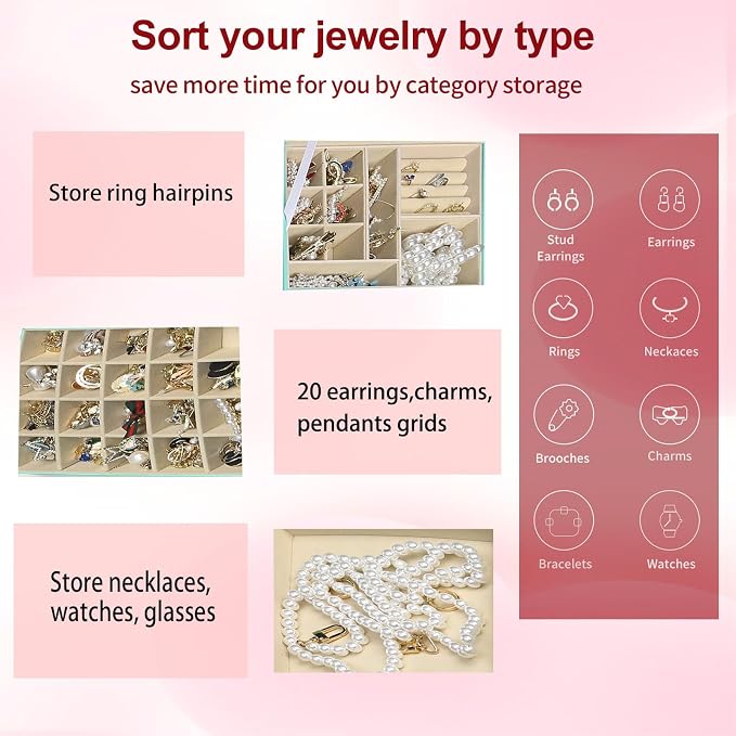 BOOVO Clear Lid Jewelry Box, 3 Layers Jewelry Organizer Large Multi-Functional - Image 3