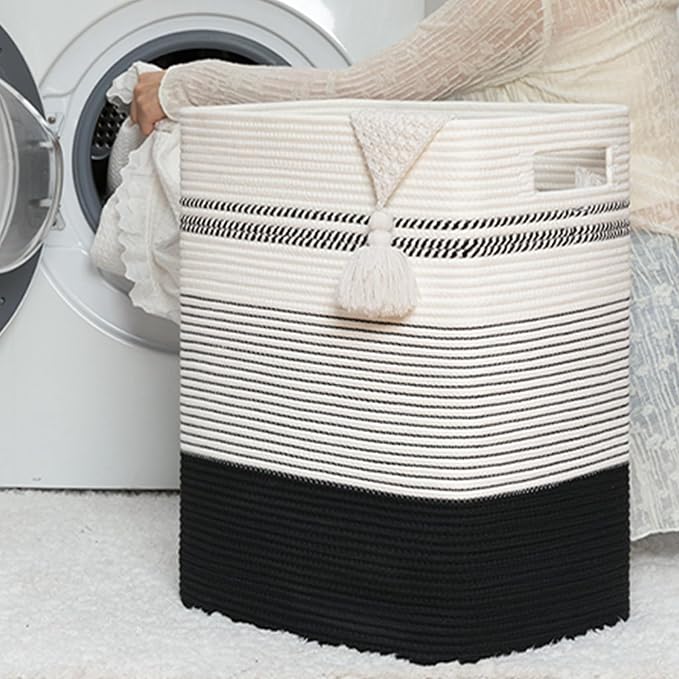 Laundry Hamper, Large Woven Rope Tall Laundry Basket - Image 5