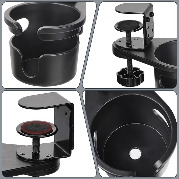 MYITYARD Desk Cup Holder Clamp, Anti-Spill Clip On Table Cup Holder, Rotatable - Image 3