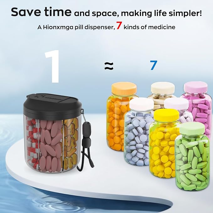 Pill Dispenser with 7 Large Compartments, 4.4" H x 3.6" Dia Pill Organizer - Image 4
