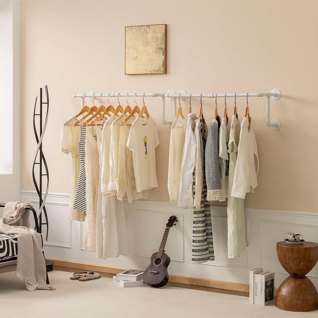 Industrial Pipe Clothing Rack, Hanging Clothes Rod, Wall Garment Rack
