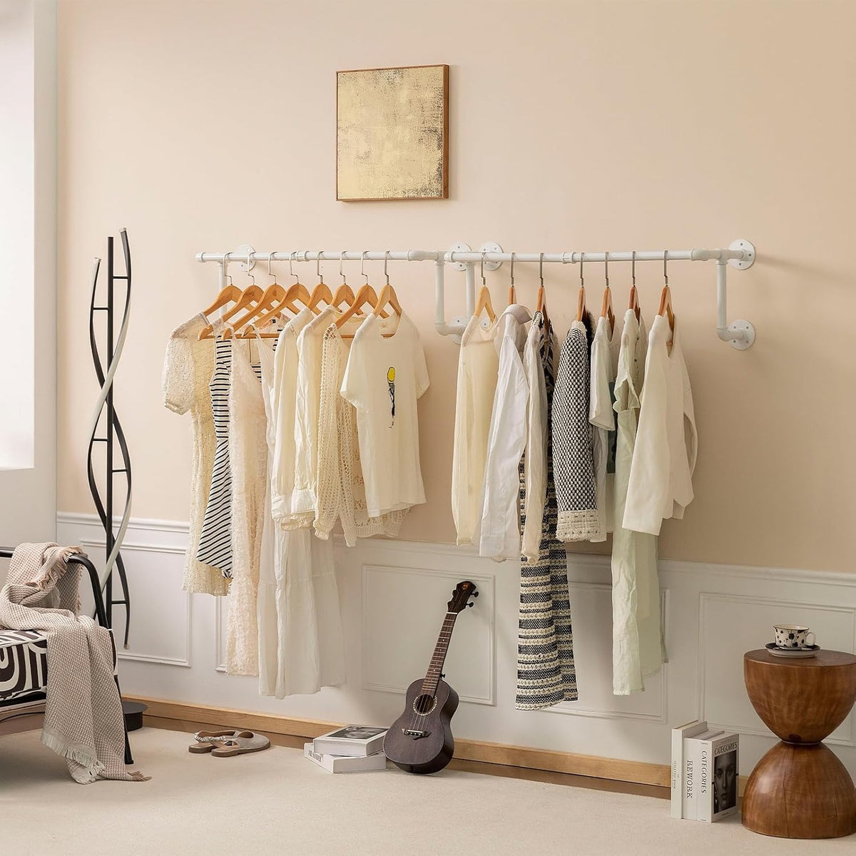 Industrial Pipe Clothing Rack, Hanging Clothes Rod, Wall Garment Rack