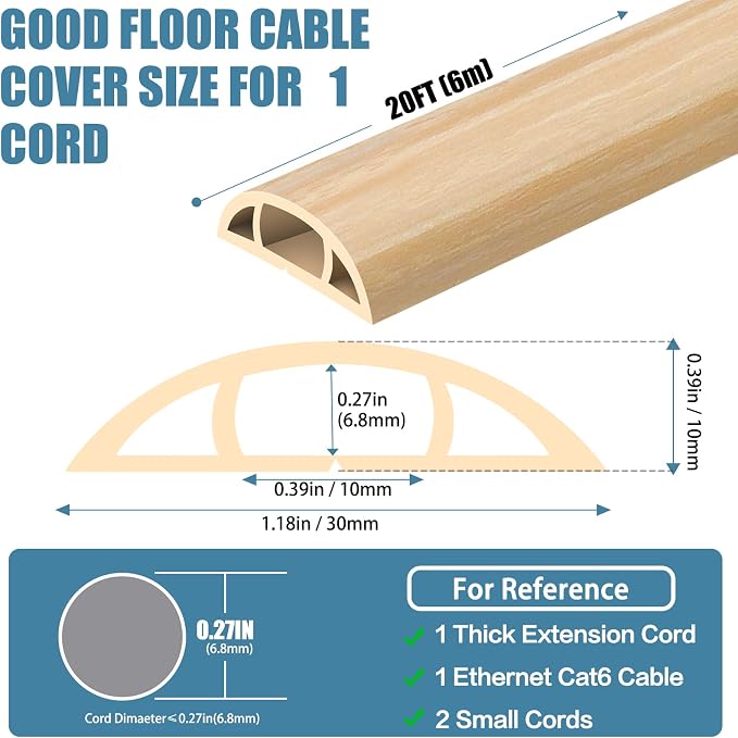 Floor Cord Covers for Wires 20FT Cable Hider Wire Cover Self Adhesive Cord - Image 2