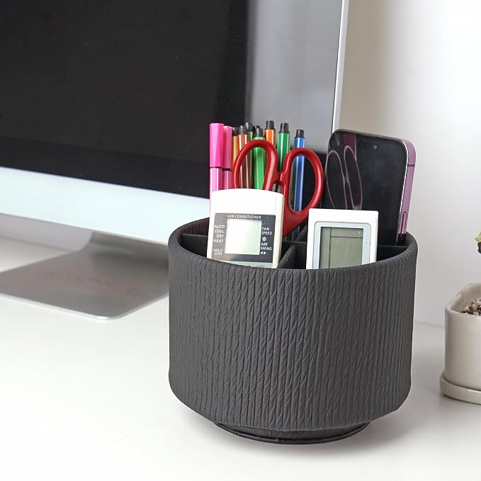 Round Leather Art Supply Organizer, Remote Control Holder, 360 Degree Spinning - Image 7