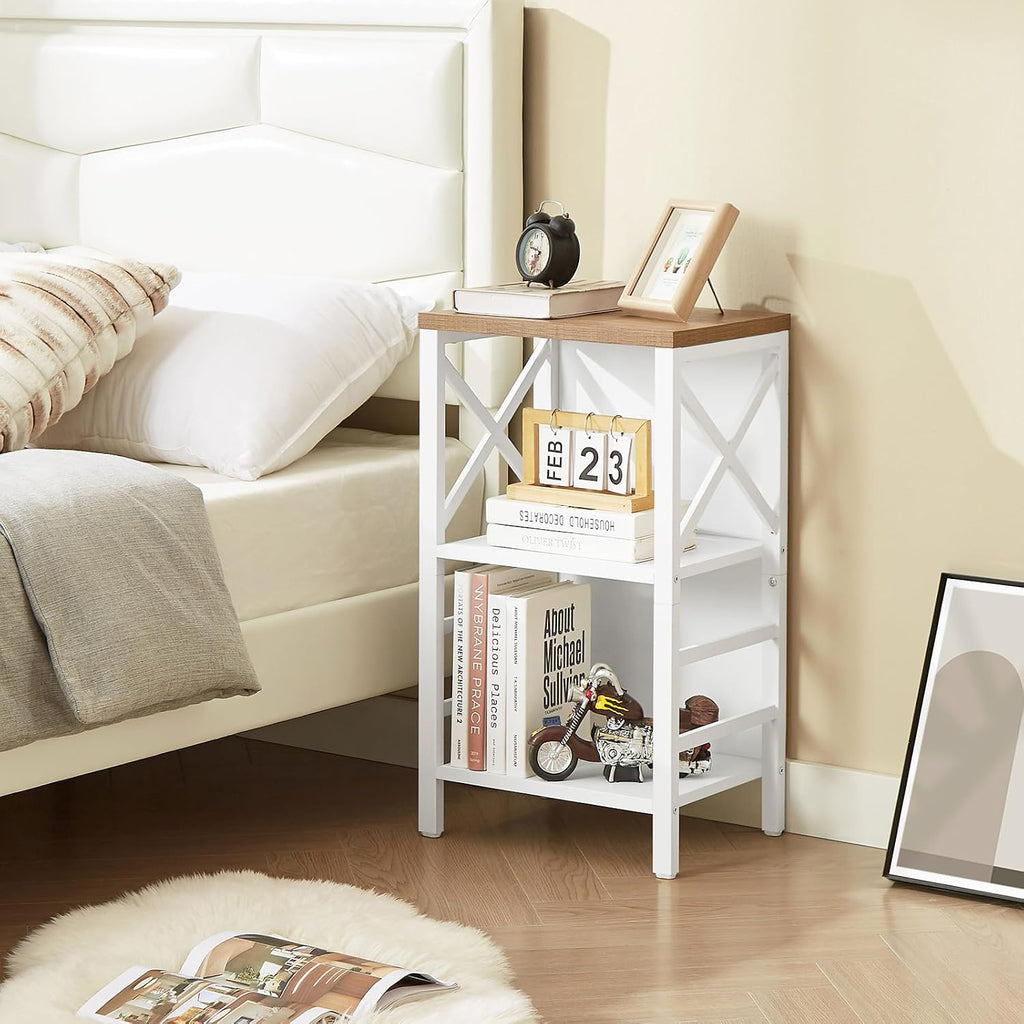Small Bookshelf,3 Tier Industrial Bookcase with Metal Frame and