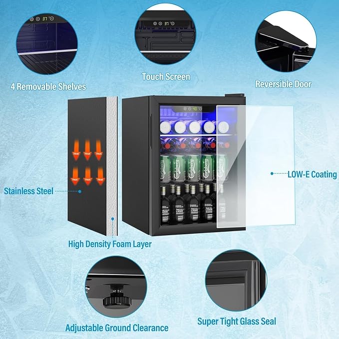 Compact Beverage Refrigerator, 95 Can/2.6 Cubic Feet Fridge - Image 3