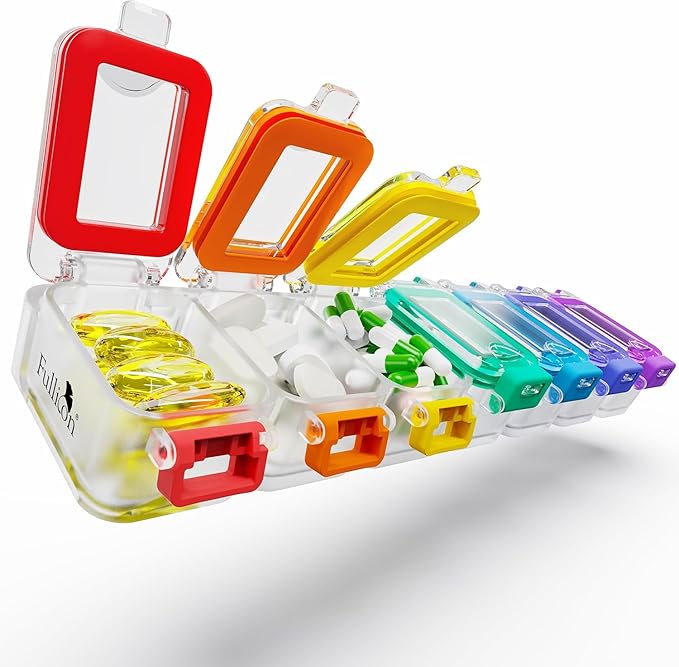 Fullicon Weekly Pill Organizer 7 Day Ultra Moisture and Spill Proof Daily Pill by Fullicon