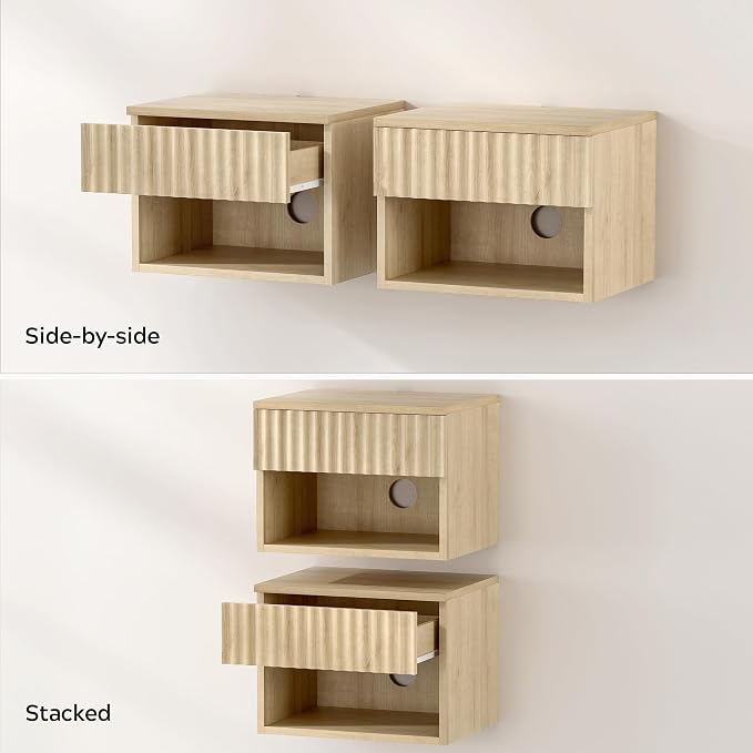 Small Floating Nightstand with Drawer, Modern Night Stand with Fluted Door and - Image 6